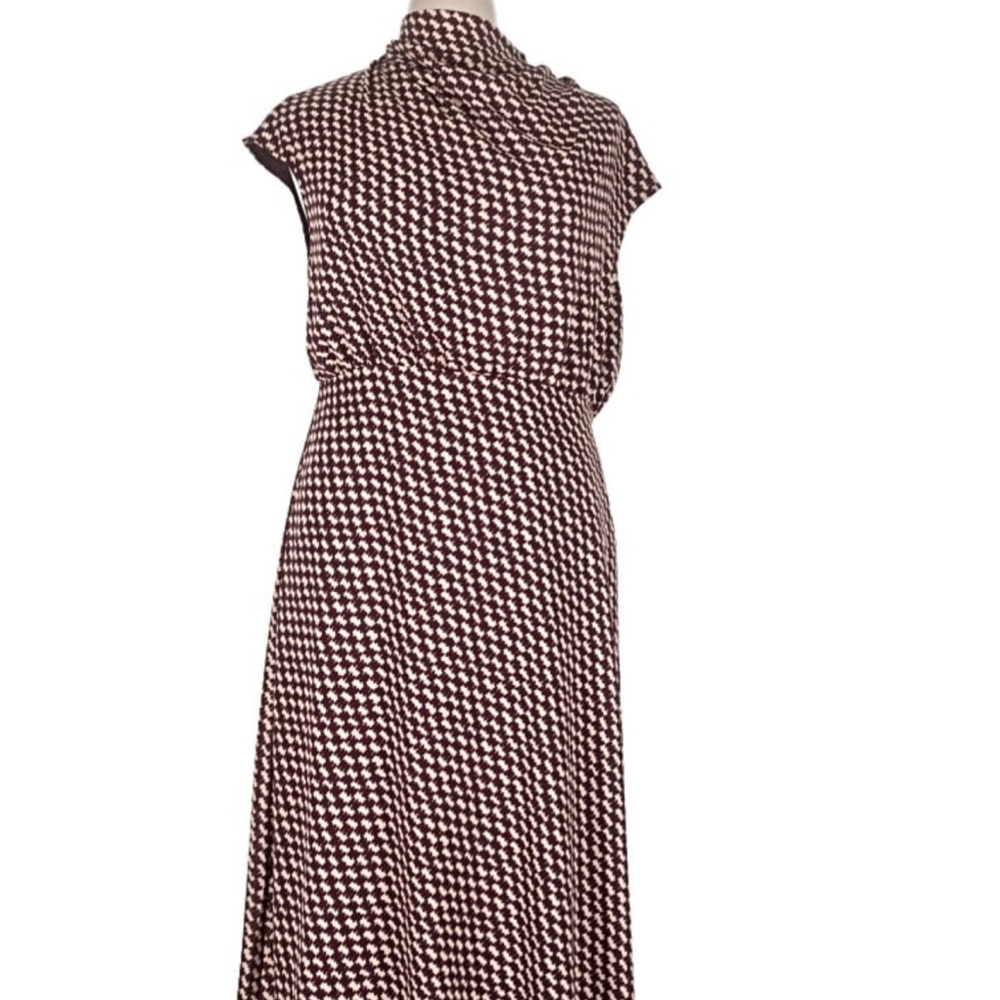 Ann Taylor burgundy houndstooth sleeveless Midi Dress - Picture 2 of 6